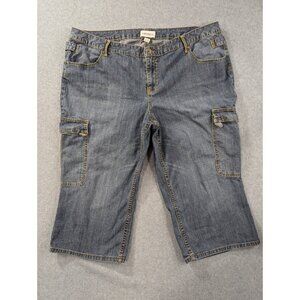 Venezia Jeans Womens SZ 22 Blue Crop Pants Thick Stitching Cargo/Zipper Pockets